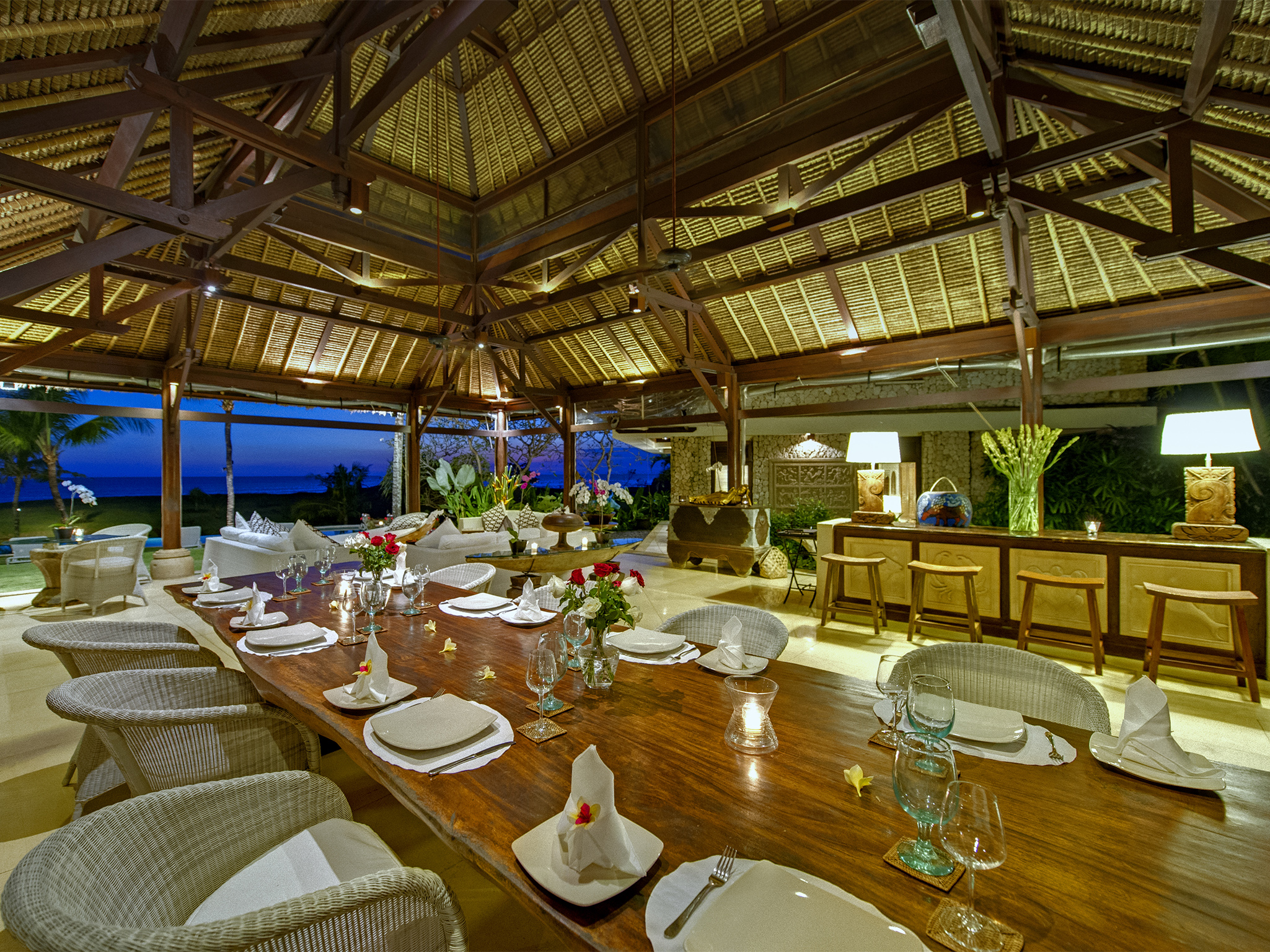 Villa Sungai Tinggi - Dining room at night - Sungai Tinggi Beach Villa, Canggu, Bali